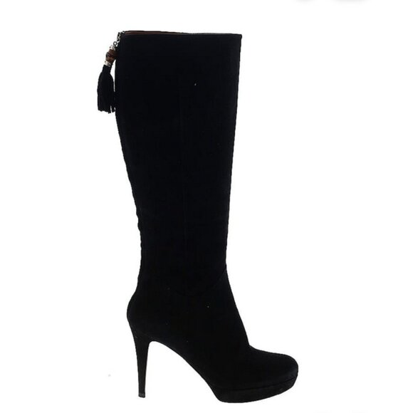 🖤 Gucci Black Suede Knee-High Boots | Bamboo Zipper Pulls High Heel Size 37.5 - Picture 1 of 9